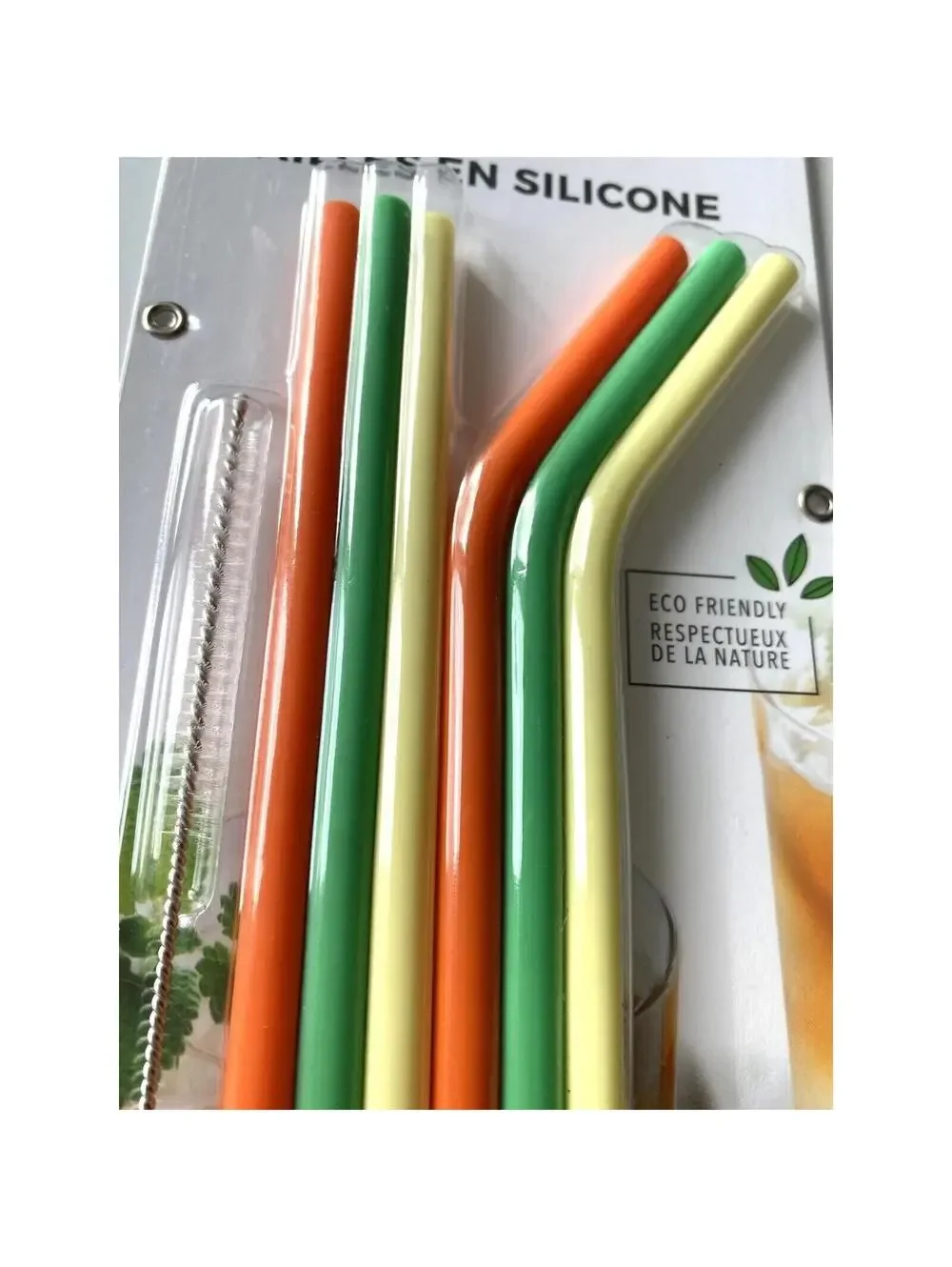 Reusable Silicone Straws w/ Cleaning Spoolie Brush Eco Friendly Drink Accessory